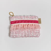 ポーチミニ（England  pink White tweed ・White  pink ribbon baby pink frill)