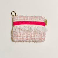 ポーチミニ（England baby pink  tweed ・baby White neon pink ribbon White frill)