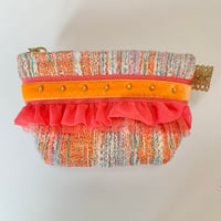 ポーチマチ付き（France  tweed・orangeyellow ribbon pink frill)