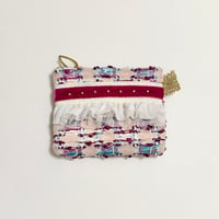 ポーチミニ（England pink wine red tweed ・White wine red ribbon White frill)