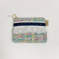 ポーチミニ（Japan blue pastel tweed ・White navy ribbon White frill)