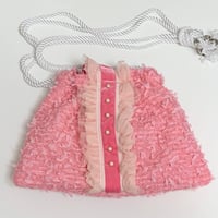巾着バッグ　Ｓサイズ　ヨコ（Japan  pink tweed・baby pink  pink ribbon baby pink frill）