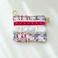 ポーチミニ（ England pink purple patchwork tweed ・White pink ribbon White frill)