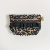 ポーチマチ付き（Japan leopard tweed・beige brown  ribbon Black frill)