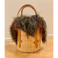 レザーハンドル カゴバッグ Sサイズ（Japan brown fur・himeji leather )