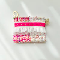 ポーチミニ（ England pink White patchwork tweed ・White pink ribbon White frill)