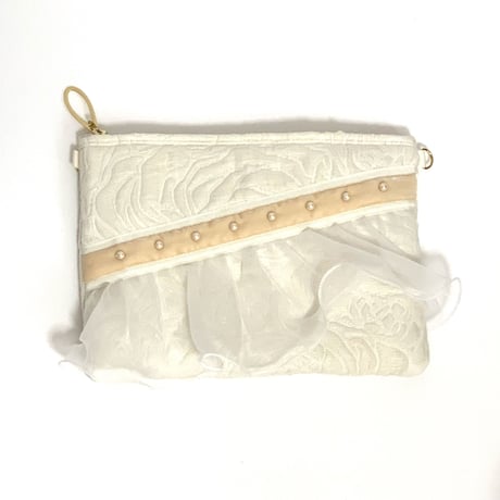 クラッチバッグ（Italy  fabric・White Ivory ribbon）