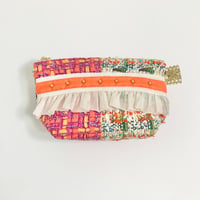 ポーチマチ付き（Japan England  wine red orange Ivory patchwork tweed・ White orange ribbon・Ivory frill)