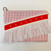 ショルダーポーチ　L size（England tweed・  red ribbon White frill )