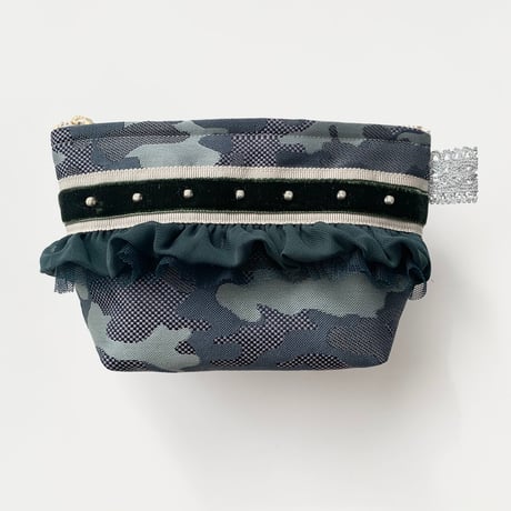 ポーチマチ付き（gray camouflage 西陣織 ・ beige khaki  ribbon)