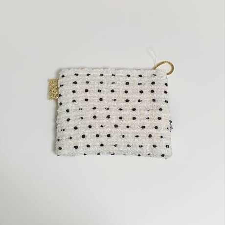 ポーチミニ（Japan White Black dot tweed ・White Black ribbon Black frill)