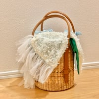 レザーハンドル カゴバッグ Sサイズ（Japan White tweed・himeji leather )