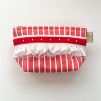 ポーチマチ付き（USA red White stripe cotton・neon pink leopard・White red  ribbon )