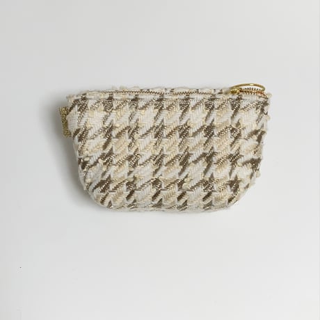 ポーチマチ付き（England White beige tweed・White brown ribbon White frill)