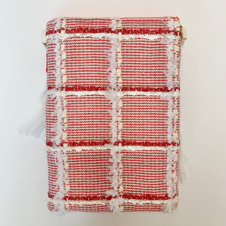 ショルダーポーチ　タテ型（England stripe tweed・red ribbon White frill )