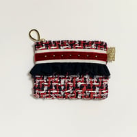 ポーチミニ（England tricolore tweed ・White red ribbon navy frill)