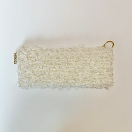 ペンケース（Japan tweed・beige  ribbon white frill)
