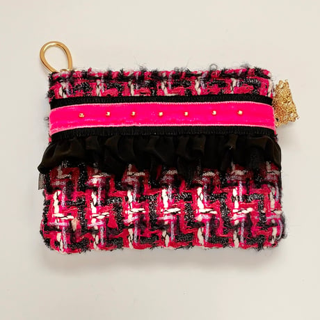 ポーチミニ　・　England  pink Black  tweed 　15