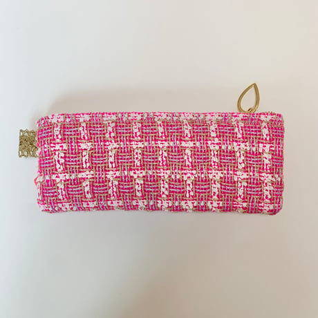 ペンケース（England tweed・pink ribbon pink frill)