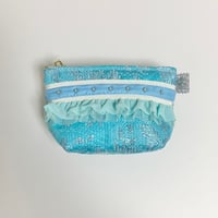 ポーチマチ付き（France sky blue  tweed・White sky blue ribbon sky blue frill)