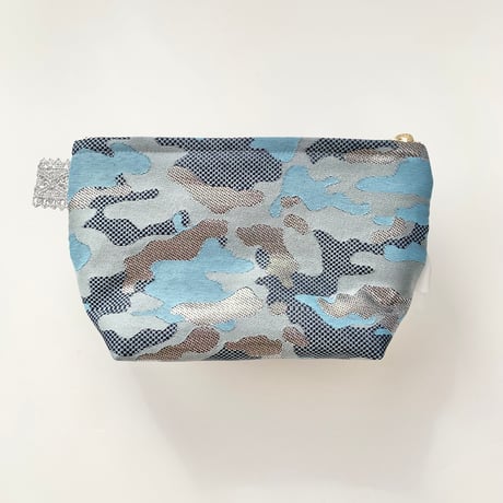 ポーチマチ付き（sky blue silver camouflage 西陣織 ・ White  sky blue  ribbon)