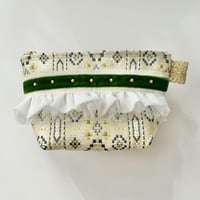ポーチマチ付き（beige Tyrolean 西陣織 ・ White khaki  ribbon)