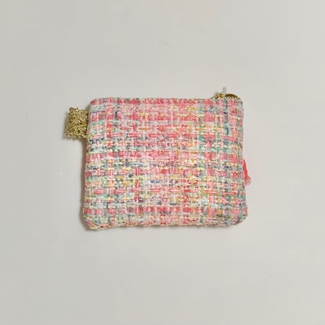 ポーチミニ（England Pastel  tweed ・baby pink pink ribbon coral pink frill)