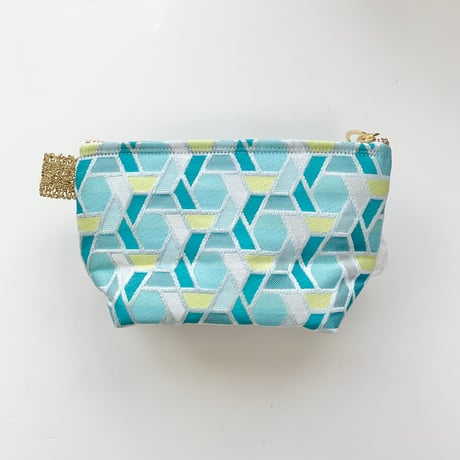 ポーチマチ付き( sky blue block 西陣織 ・ White sky blue  ribbon)