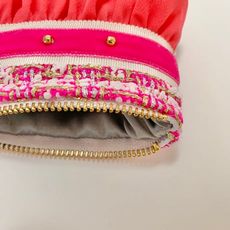 ペンケース（England tweed・pink ribbon pink frill)
