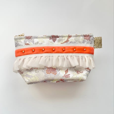 ポーチマチ付き( Orange planet 西陣織 ・White orange ribbon)