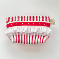 ポーチマチ付き（USA White red stripe cotton・neon pink leopard・White red  ribbon )