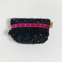 ポーチマチ付き（England Black colorful dot tweed・navy winered  ribbon Black frill)