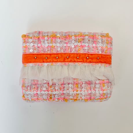 ティッシュケース( England tweed ・orange ribbon  white frill  )