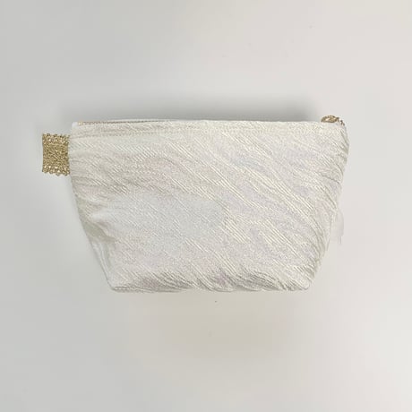 ポーチマチ付き（White flame 西陣織 ・ White beige  ribbon)