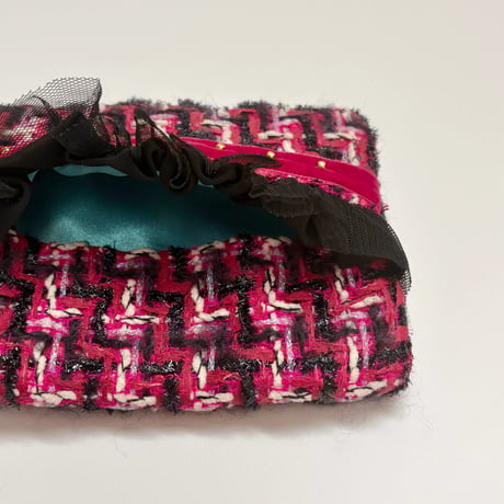 ティッシュケース ・ England pink black tweed 2