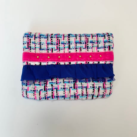 ティッシュケース( England tweed ・pink ribbon Blue frill  )