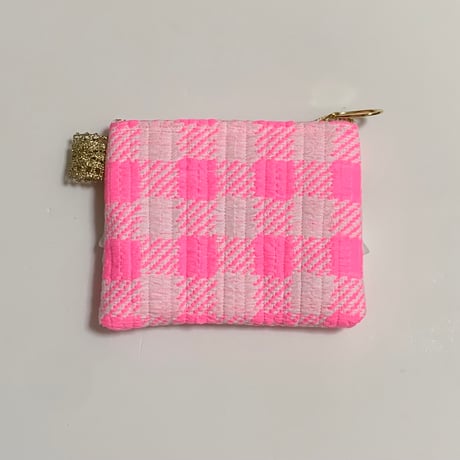 ポーチミニ（France neon pink  tweed ・ White neon pink ribbon White frill)