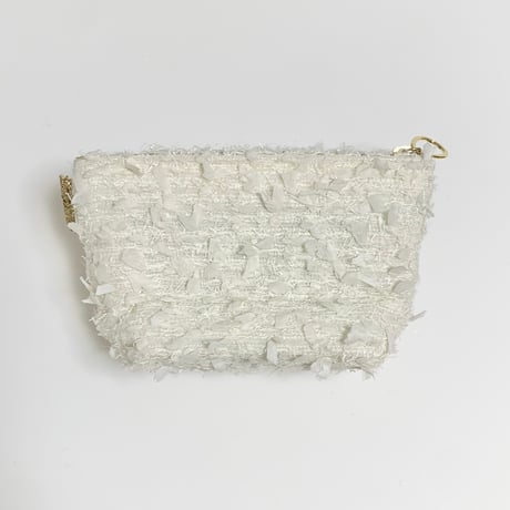 ポーチマチ付き（Japan White  tweed・White beige ribbon White frill)