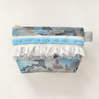 ポーチマチ付き（sky blue silver camouflage 西陣織 ・ White  sky blue  ribbon)