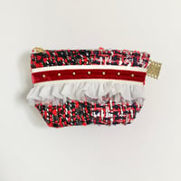 ポーチマチ付き（England  France red navy Black Ivory patchwork tweed・ White red ribbon・White frill)