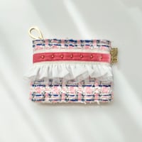 ポーチミニ（England pink Blue tweed ・White pink ribbon White frill)