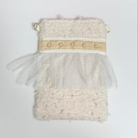ショルダーポーチ　タテ型（Japan White tweed・White beige ribbon White frill )