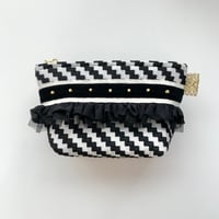 ポーチマチ付き（Italy Black wave fabric・White Black ribbon)