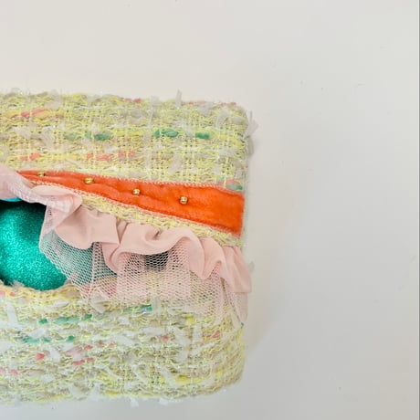 ティッシュケース( Japan tweed ・orange ribbon  babypink frill  )