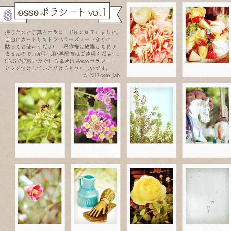 PDF】カットして手帳に貼るだけ＊ossoポラシート vol.1【コラージュ