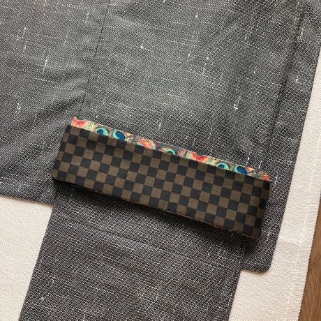 孔雀とブロックチェックのリバーシブル角帯