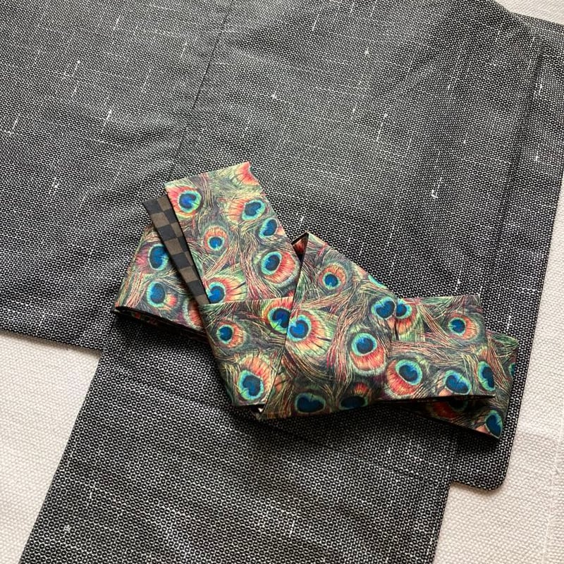 孔雀とブロックチェックのリバーシブル角帯 | 和や庵