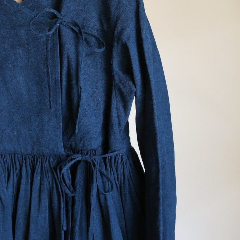 YAECA WOMEN LAP GATHER BLOUSE INDIGO 69110 | BENTO