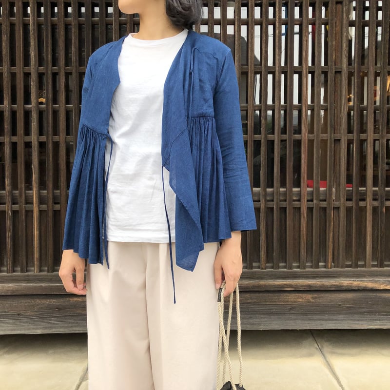 YAECA WOMEN LAP GATHER BLOUSE INDIGO 69110 | BENTO