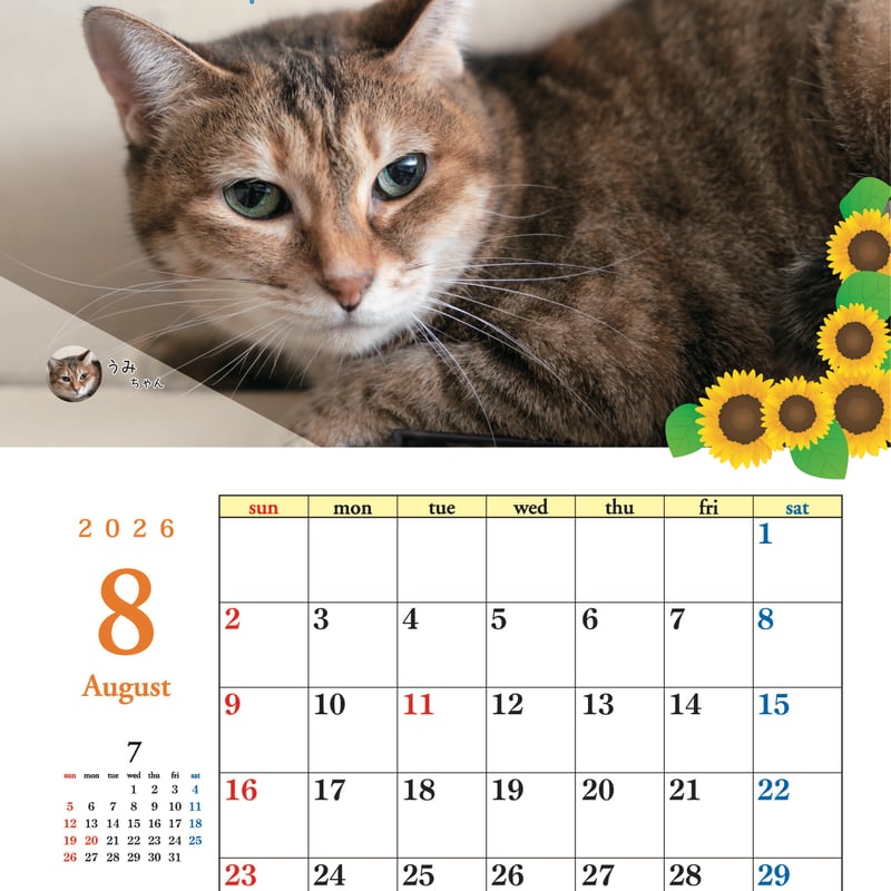 あ*み様 【ねこツーカレンダー】2026年度 2026年きぶん屋A4折り畳みサイズカレンダー | 変えてみよう！